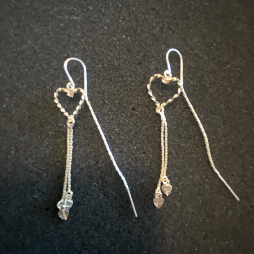 Sterling Silver Heart Dangles Thread Earrings